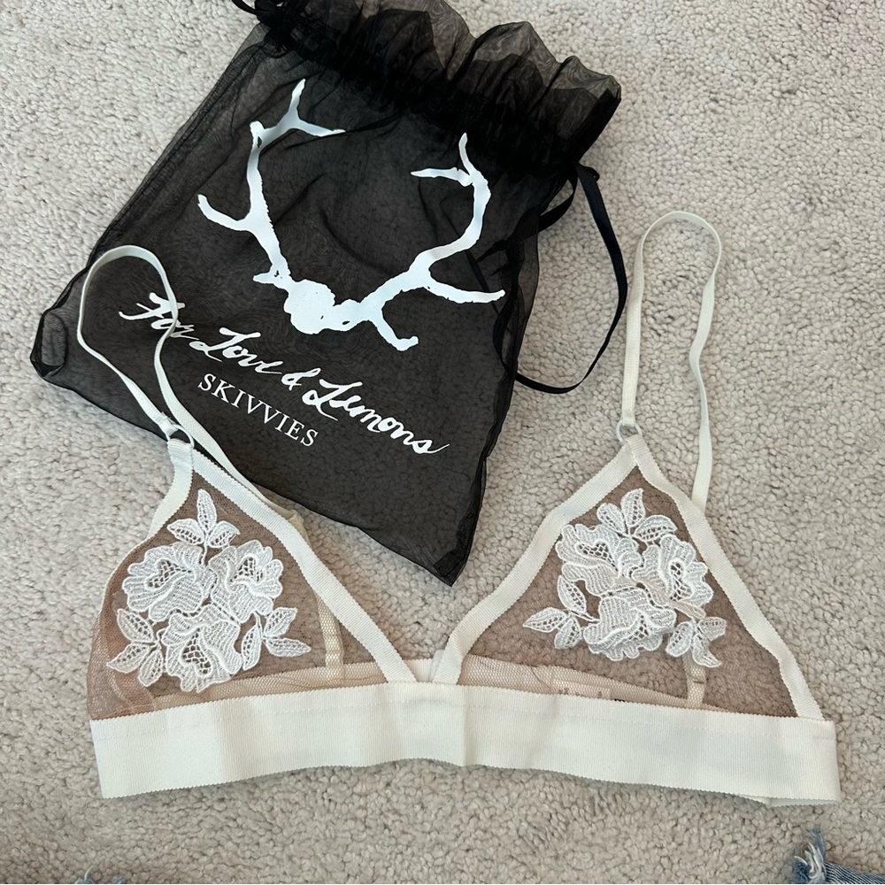 For Love and Lemons Elegant Lace Bralette in White sheer nude mesh